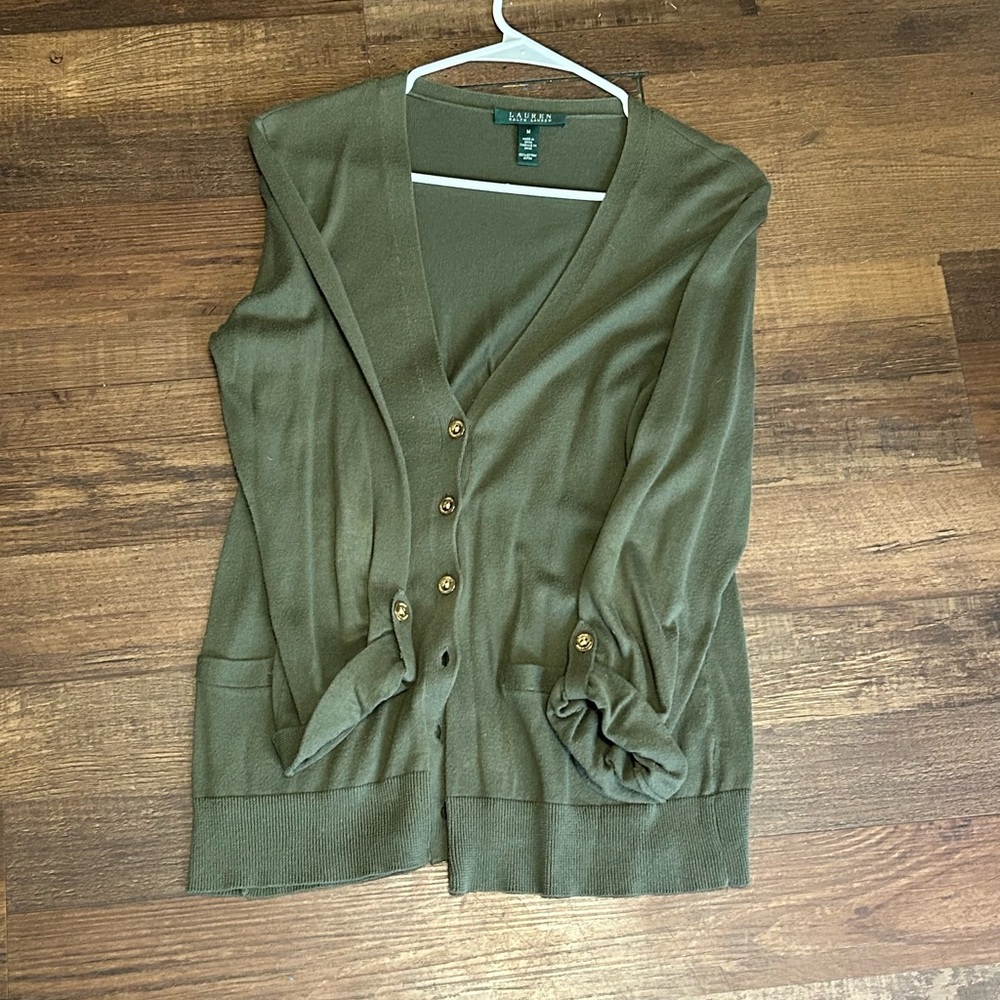 Lauren Ralph Lauren Women's Olive Cardigan Sweater - Women’s Medium